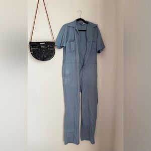Vintage 1970s Big Mac Blue Gray Coverall Short Sleeve Jumpsuit